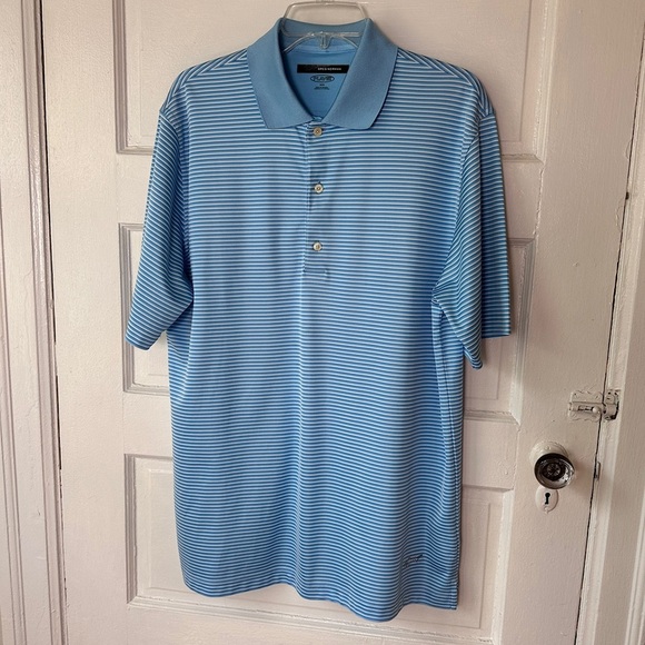 3/$20💥 Greg Norman Men’s Golf Polo Stripe PlayDry Breathable Light Blue Stripe M - Picture 1 of 12